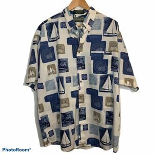 VINTAGE 80s Nautical Button Down Shirt Mens XL Sailboats Sailing